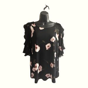 Worthington black floral blouse with open sleeves size medium